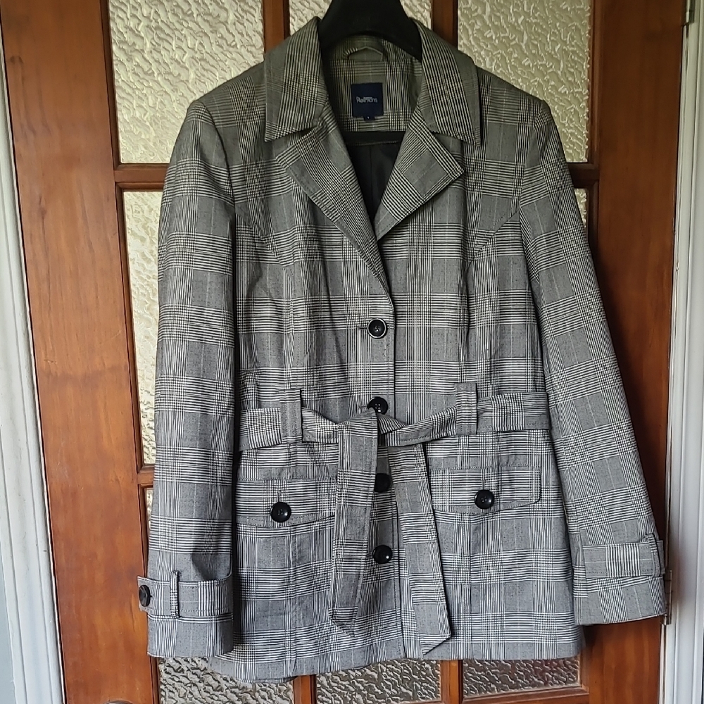 Reitmans Spring Trench Coats Gray Plaid Women's Jacket Size M